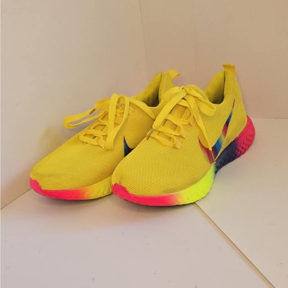Nike Shoes - Women’s Nike Yellow Rainbow Mesh Runners size 12